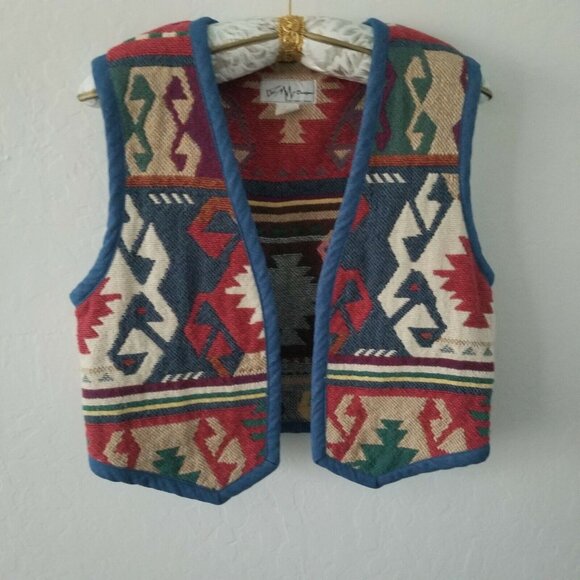 Vintage BMW Designs Fort Worth Texas Size S/M Cotton Ethnic Native Vest Red/Blue - Picture 1 of 5